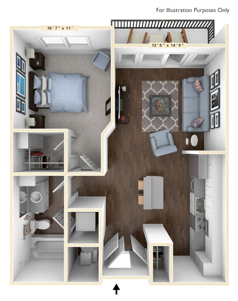 A6 - 1 Bed - 1 Bath Floor Plan at Avant Apartments, Indiana, 46032