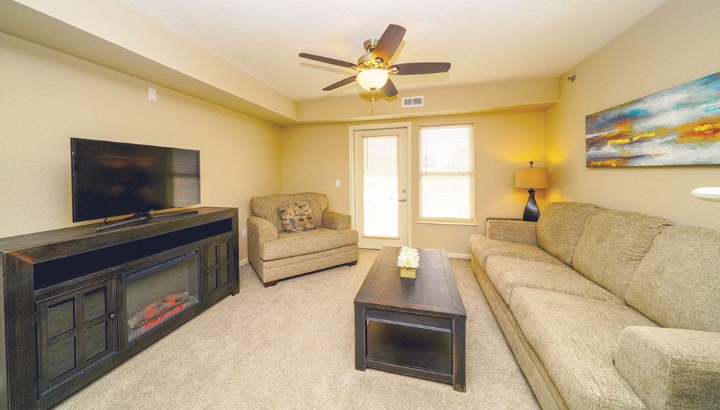 Large Carpeted Living Rooms at Andover Pointe Apartment Homes, Nebraska