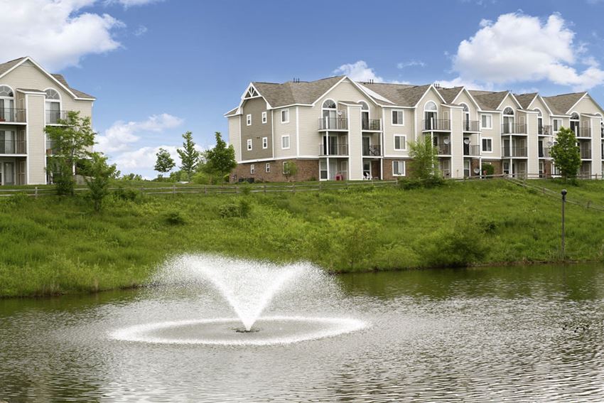 Pond with Fountain Pond with Fountain at Autumn Lakes Apartments and Townhomes, Indiana - Photo Gallery