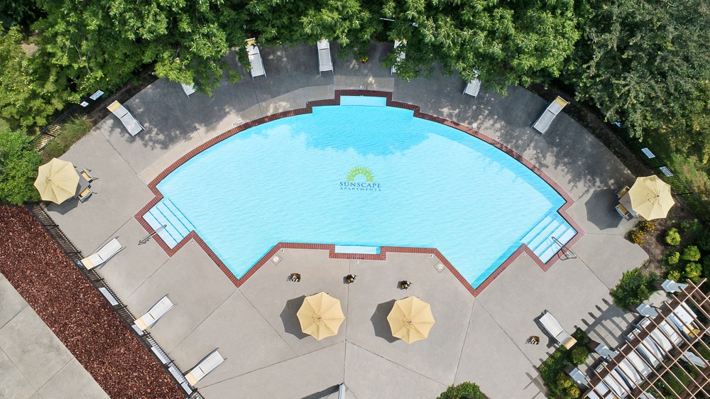 Aerial View Of Pool at Sunscape Apartments, Roanoke, Virginia