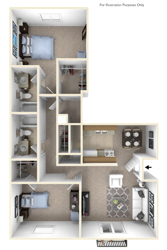 2-Bed/2-Bath, Archangel Floor Plan at Stone Ridge, Wixom, Michigan