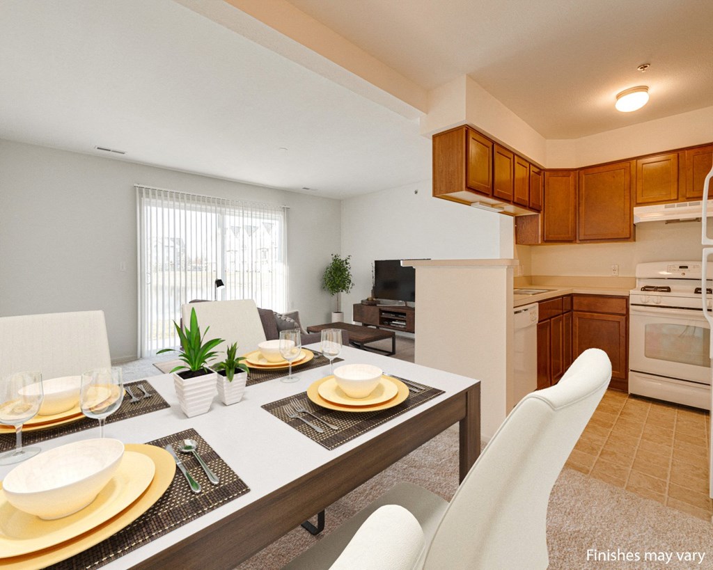 Aster Layout Dining Area with Kitchen View at The Harbours Apartments, 48038