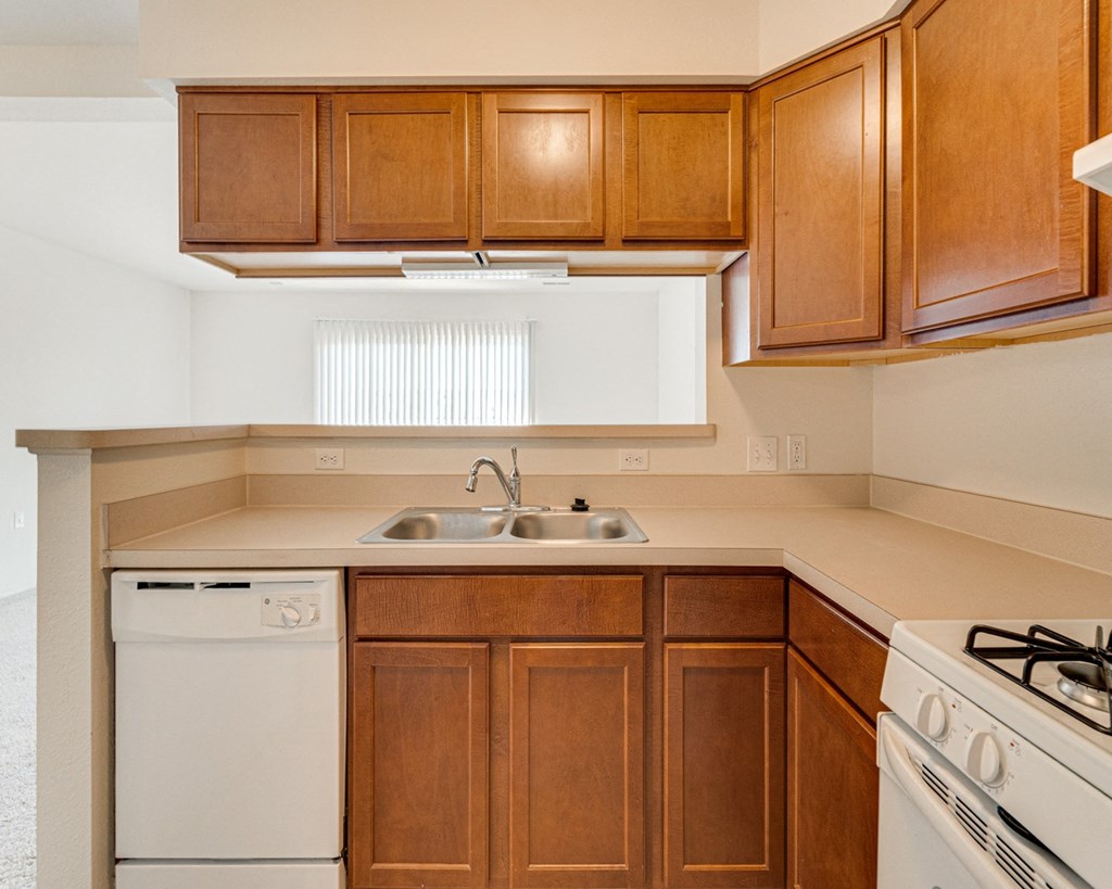 Aster Layout Kitchen Dishwasher at The Harbours Apartments, Michigan 48038