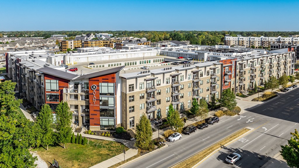 an aerial view of an apartment building in a city at Avant & Avant II, Carmel, IN, 46032