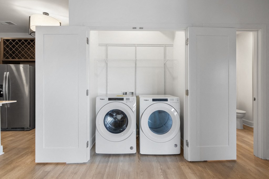 a washer and dryer in a white closet in Carmel, IN, 46032