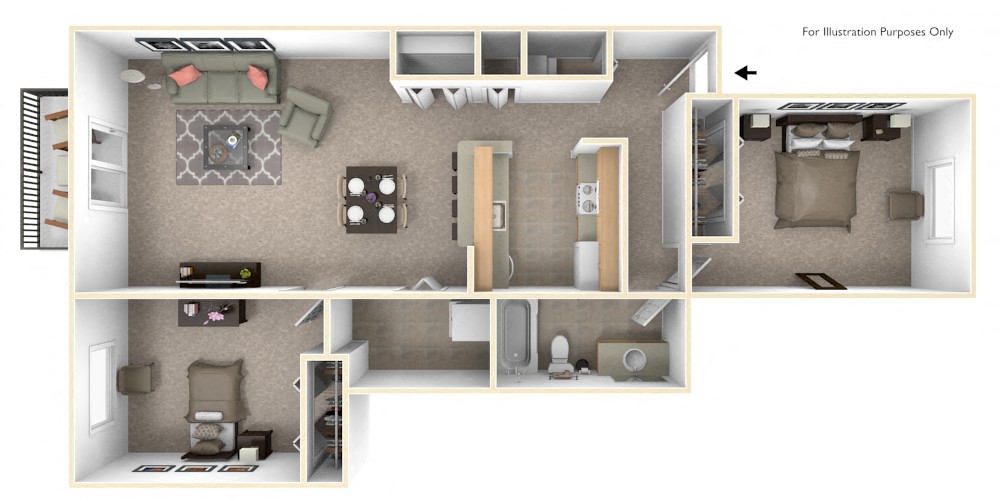 2-Bed/1-Bath, Azalea Floor Plan at Northport Apartments, Macomb, MI, 48044