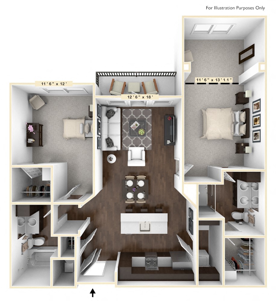 B1 - 2 Bed - 2 Bath With Den Floor Plan at Avant Apartments, Carmel, IN, 46032