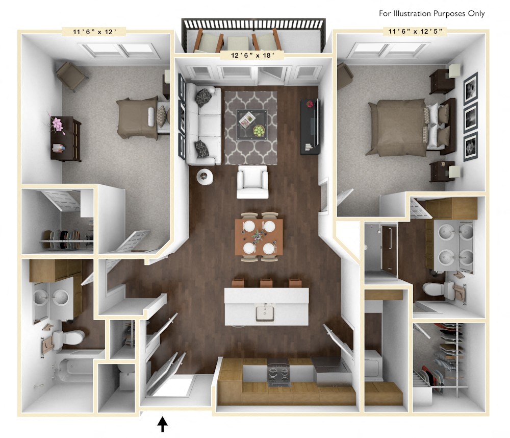 B1 - 2 Bed - 2 Bath Floor Plan at Avant Apartments, Indiana
