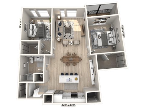 B11 2Bedroom 1 Bathroom Floor Plan at Ironwood Flats, Brandon, Florida