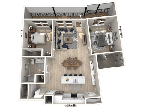 B12 - 2Bedroom 1 Bathroom Floor plan at Ironwood Flats, Brandon, FL