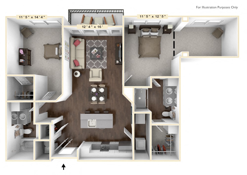 B3 - 2 Bed - 2 Bath With Den Floor Plan at Avant Apartments, Carmel, 46032