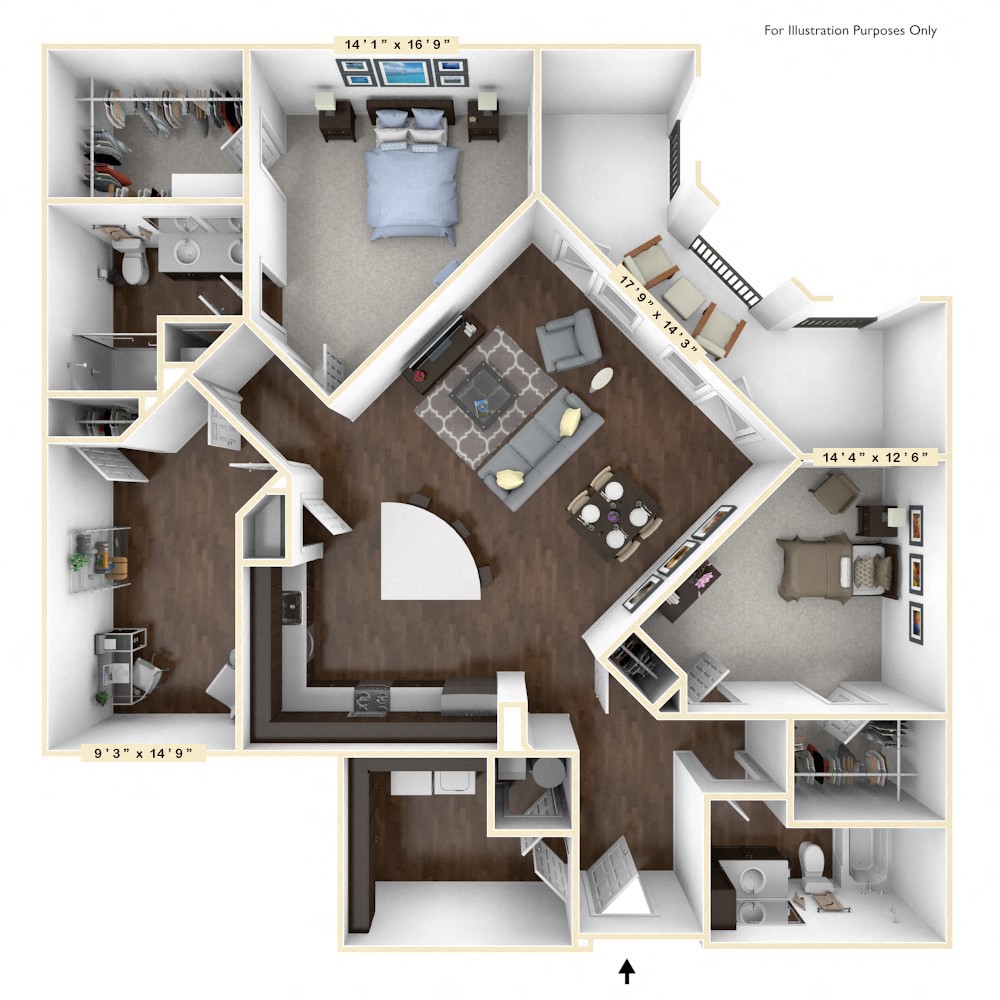 B4 - 2 Bed - 2 Bath With Den Floor Plan at Avant Apartments, Carmel, Indiana
