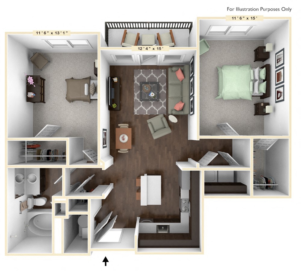 B5 - 2 Bed - 1 Bath Floor Plan at Avant Apartments, Carmel