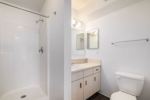 second bathroom with a walk in shower  at Black Sand Apartment Homes, Lincoln, NE
