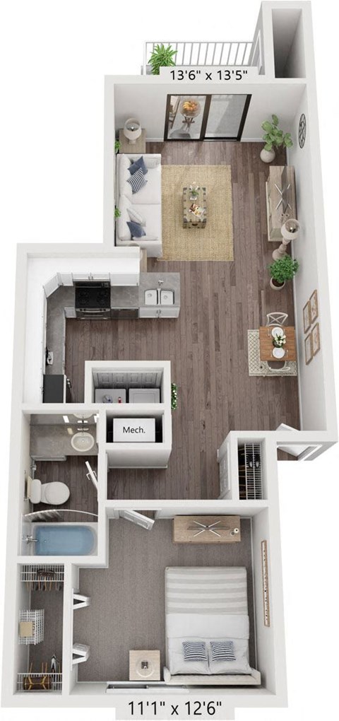 One Bedroom Renovated Floor Plan at Byron Lakes Apartments in Byron Center, MI