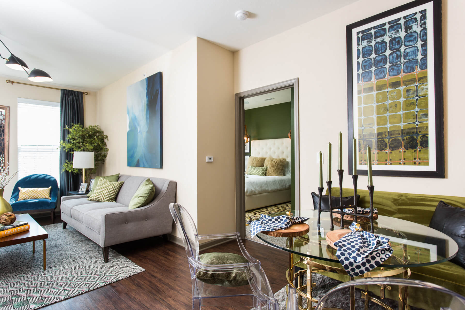Living Room and Dining Area, At Bella Vista Apartments, Fishers 46038