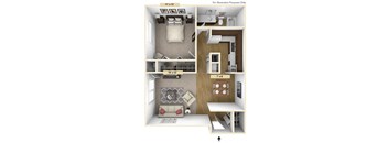 1 Bedroom Floor Plan at Windsor Place Apartments, Davison, MI