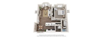 1-Bed/1-Bath, Bluebell Floorplan at Bristol Square at Bristol Square and Golden Gate Apartments, Wixom, Michigan