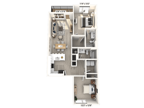 a floor plan of a 3 bedroom apartment at Upper Vue Flats, Dublin, 43016