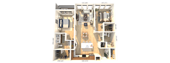 A 3D floor plan of a house with dimensions and room layout.