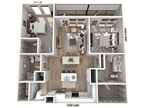 C13 - 2Bedroom 2 Bathroom Floor plan at Ironwood Flats, Brandon