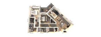 A 3D floor plan of a house showing the layout of the rooms.