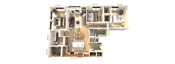 3D floor plan of three bedroom three bathroom apartment at Icon on Main Apartments, Carmel, IN 46032