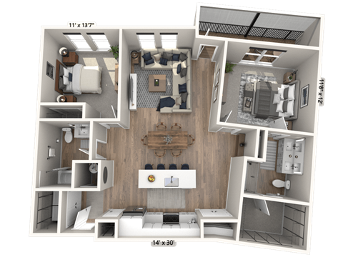 C31 - 2Bedroom 2 Bathroom Floor plan at Ironwood Flats, Brandon, FL