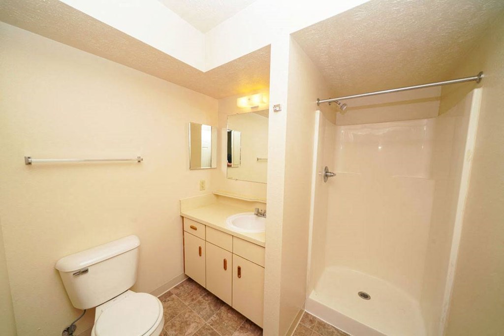 second bathroom with a walk-in shower at Canal 2 Apartments, Lansing, 48917