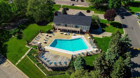 Aerial View Of Pool at Concord Place Apartments, Kalamazoo, MI