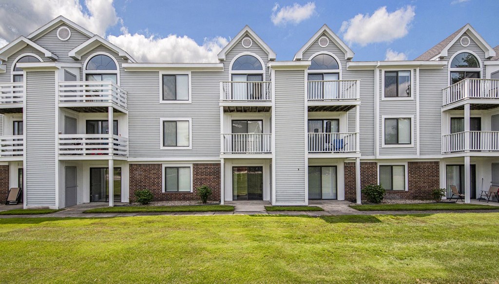 patios and balconies with a green courtyard at The Crossings Apartments, Michigan, 49508