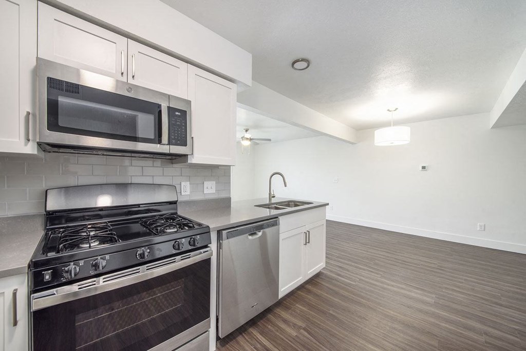 Renovated Kitchen with Stainless Steel Appliances at The Crossings Apartments, Grand Rapids, Michigan