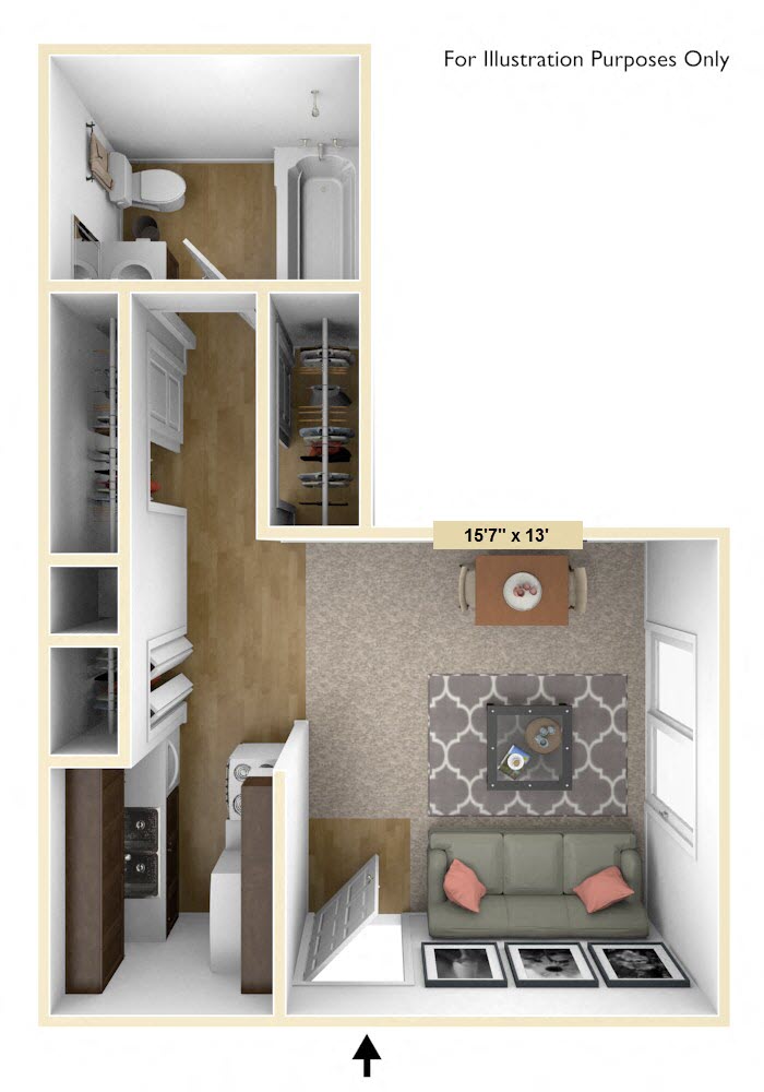 Cambridge Studio Floor Plan at Huntington Place, Michigan