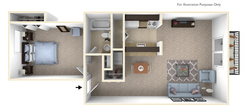 1-Bed/1-Bath, Carnation Floor Plan at The Landings, Westland