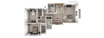 2-Bed/1-Bath, The Christian Floor Plan at Prairie Lakes Apartments, Peoria, Illinois