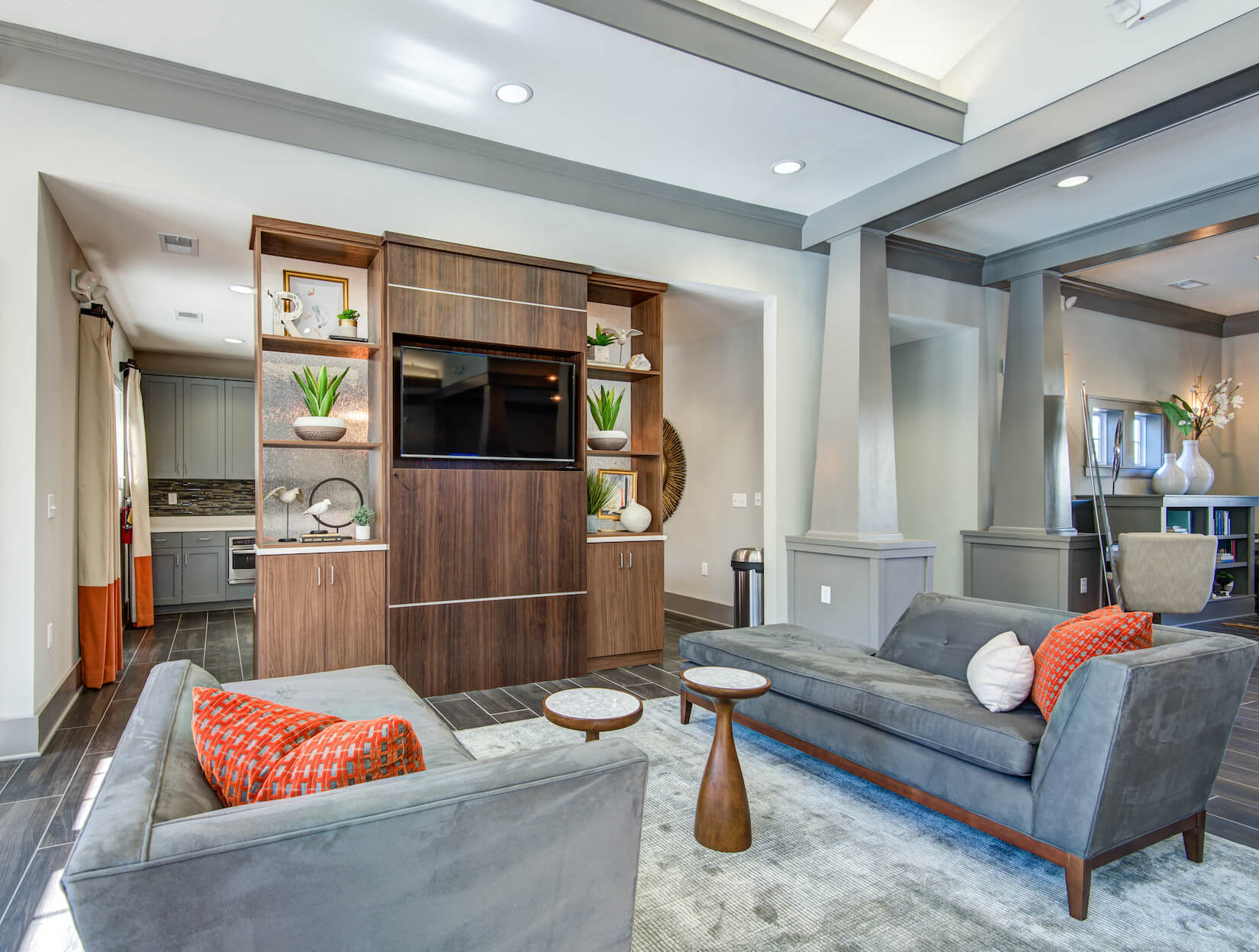 a living room with a couch and a television