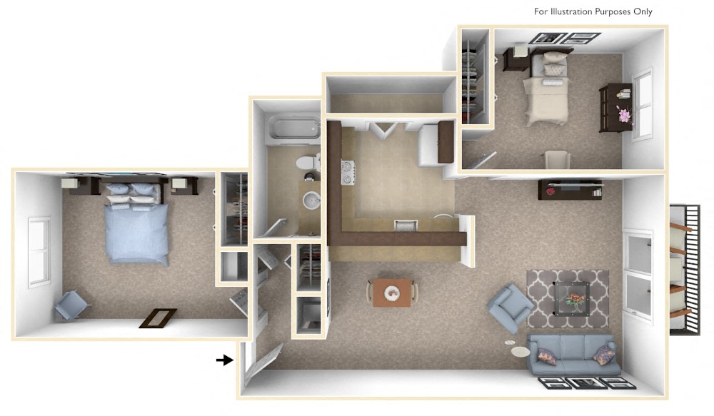 2-Bed/1-Bath, Constantia Floor Plan at The Landings, Westland, MI