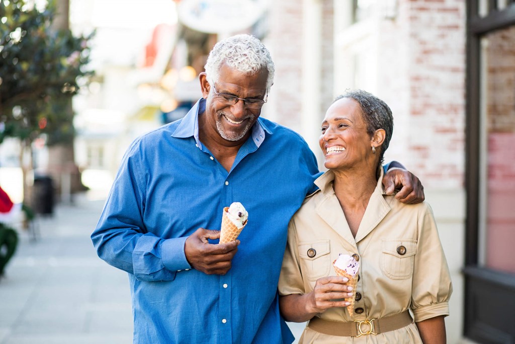 Happy Senior Couple at Mallard Bay Apartments, Crown Point