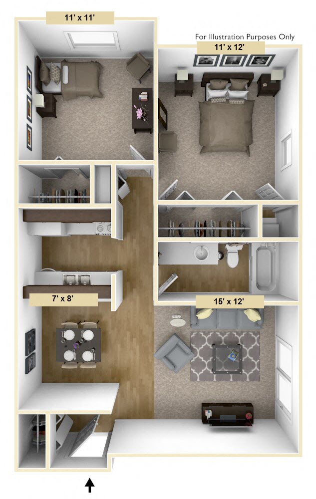 Coventry Two Bedroom Floor Plan at Windsor Place, Davison, 48423