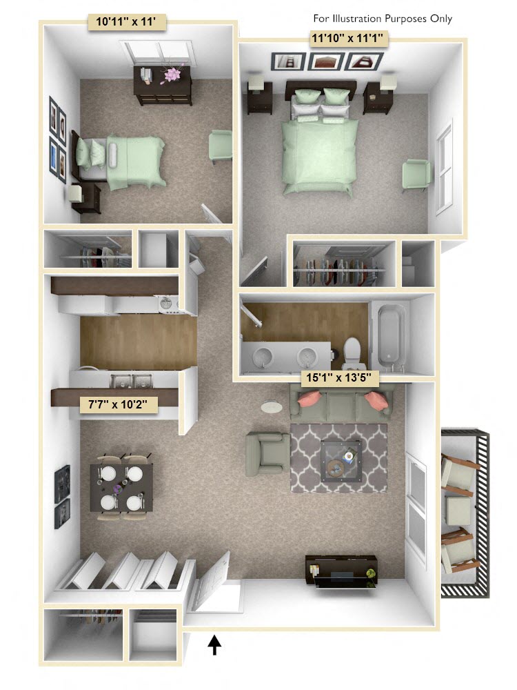 Two Bedroom Cypress Floor Plan at Thornridge Apartments, Michigan, 48439