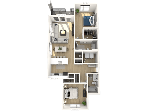 D1-1 Floor Plan at Upper Vue Flats, Dublin, OH, 43016