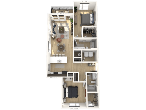 D1-2 Floor Plan at Upper Vue Flats, Dublin, OH