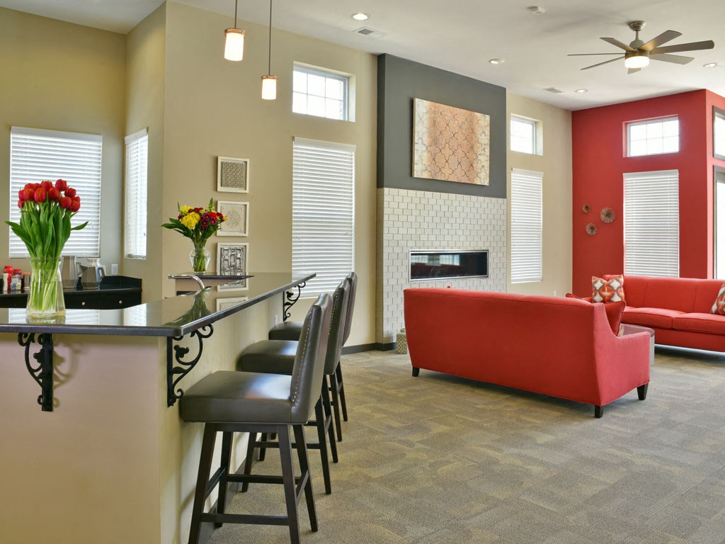Clubhouse Breakfast Bar Area at Irene Woods Apartments, Collierville, TN