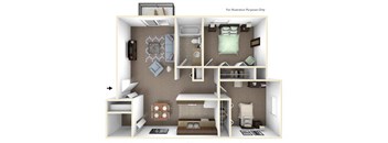 2-Bed/1-Bath, Dahlia Floor Plan at Fox Pointe Apartments, East Moline