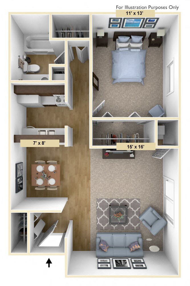 Devonshire One Bedroom Floor Plan at Windsor Place, Davison, Michigan