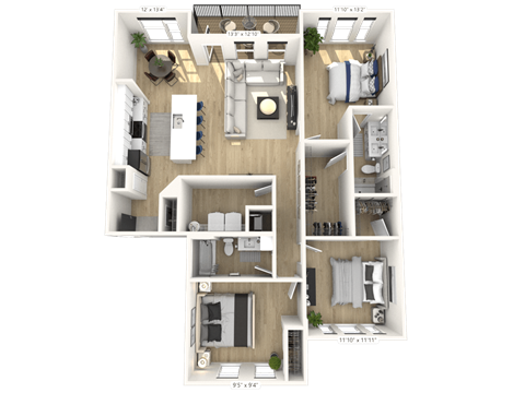 E1 Floor Plan at Upper Vue Flats, Dublin, 43016