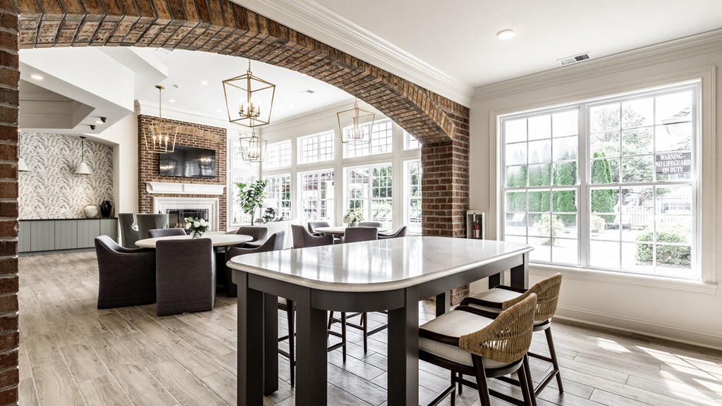 Kitchenette island in clubhouse at Alexandria of Carmel Apartments, Carmel