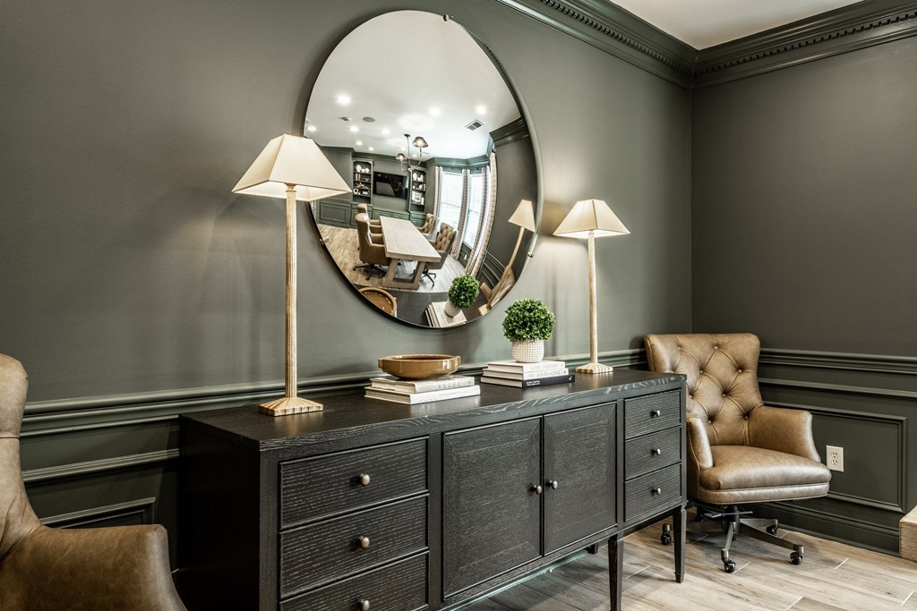 Business center furnishings in clubhouse at Alexandria of Carmel Apartments, Carmel, IN, 46032