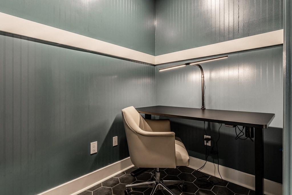 Remote work hub with desk and chair  at Alexandria of Carmel Apartments, Carmel, IN