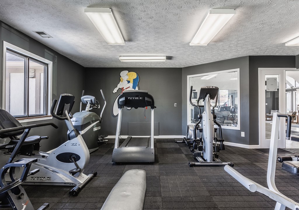 fitness center with exercise equipment at Bavarian Village Apartments, Indianapolis